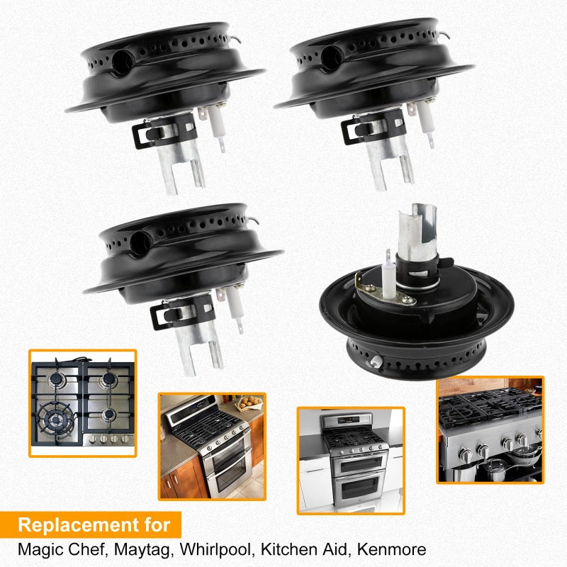 DRELD 3412D024-09 Gas Range Sealed Burner Head with Igniter, Replace 12500050 3412D018-09 74003963, Replacement for Magic Chef, Maytag, Whirlpool, Kitchen Aid, Kenmore (Pack of 4) - Image 3